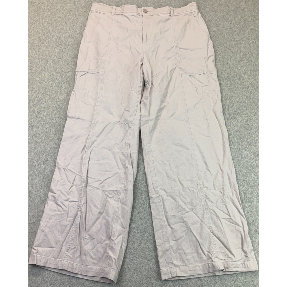 Loft Outlet Womens Wide Leg Trouser Pants Beige Comfort Relaxed Elastic Waist 14